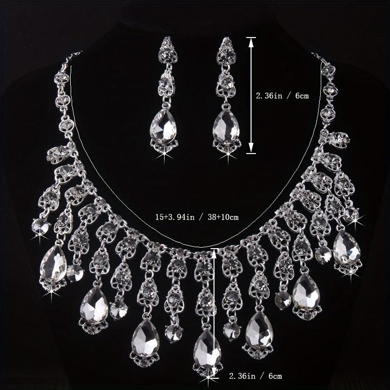 Water Drop Necklace Earrings Set for Wedding Dress
