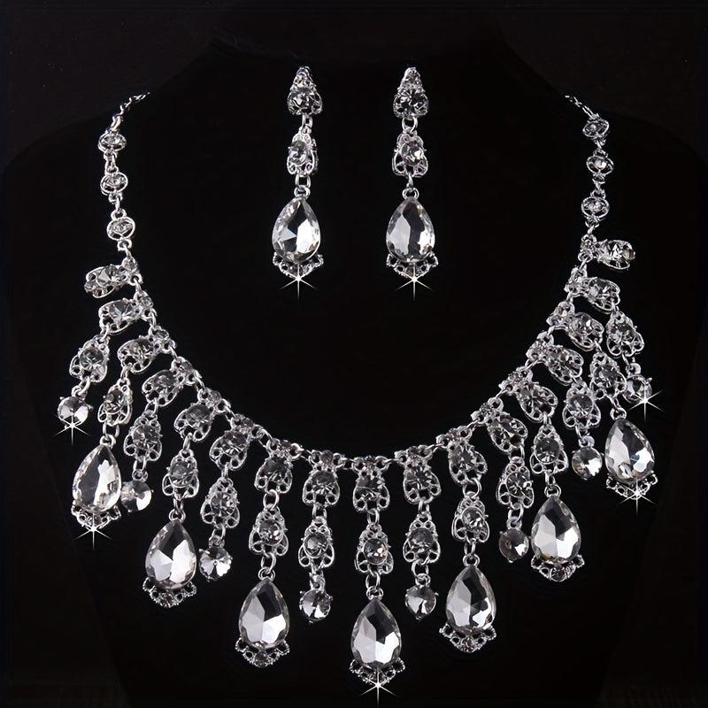 Water Drop Necklace Earrings Set for Wedding Dress