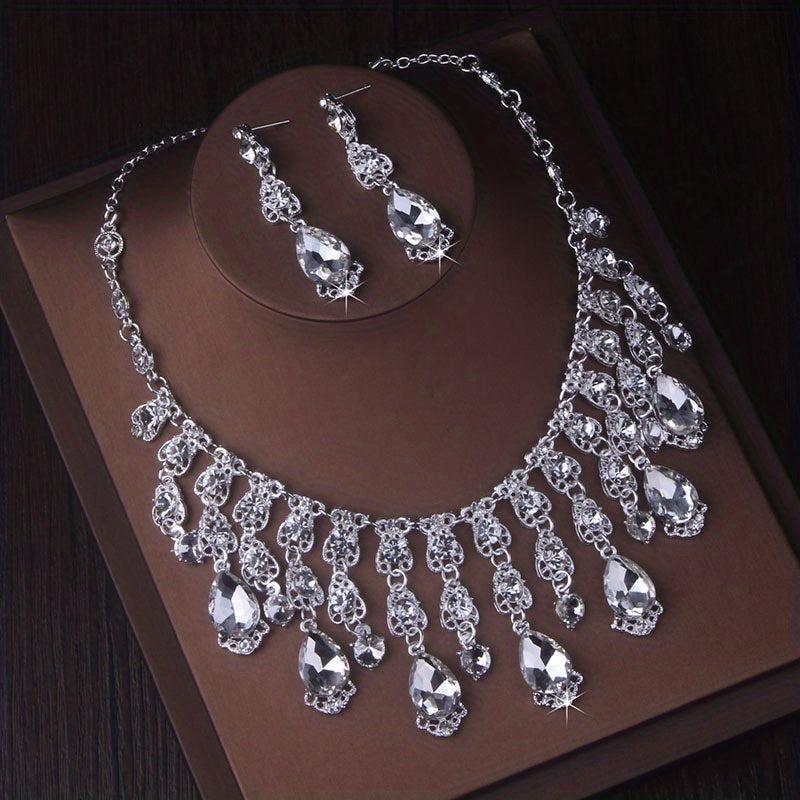 Water Drop Necklace Earrings Set for Wedding Dress