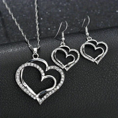 Heart Pendant Necklace Earrings Set Double Sided Faux Leather Droplet Earrings