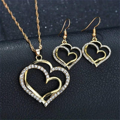 Heart Pendant Necklace Earrings Set Double Sided Faux Leather Droplet Earrings