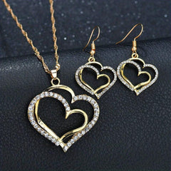 Heart Pendant Necklace Earrings Set Double Sided Faux Leather Droplet Earrings