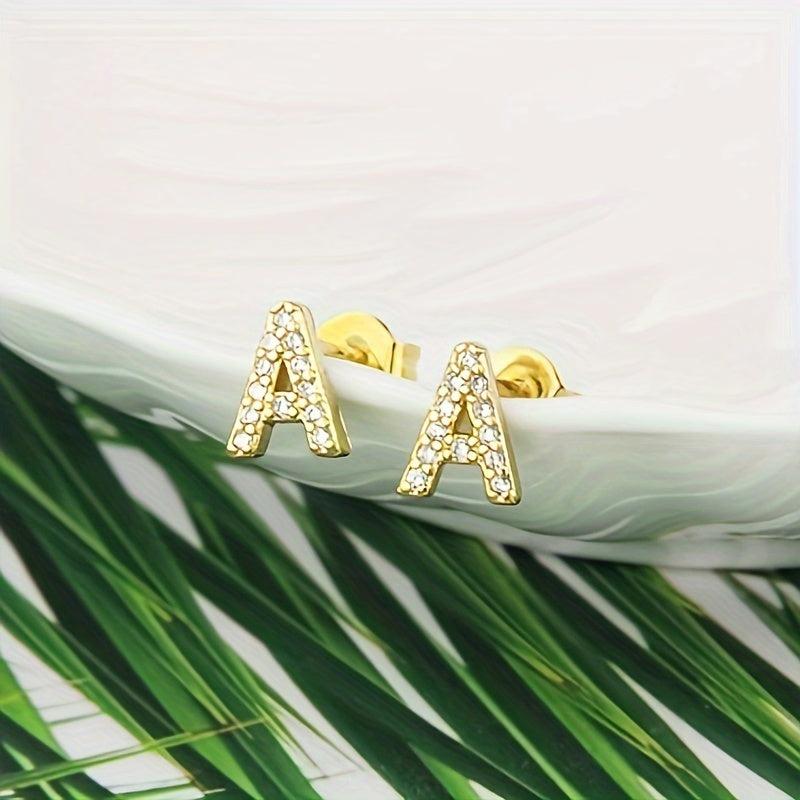 Artificial Diamond English Letter A Earrings Sweet Jewelry