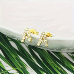 Artificial Diamond English Letter A Earrings Sweet Jewelry