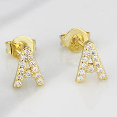Artificial Diamond English Letter A Earrings Sweet Jewelry