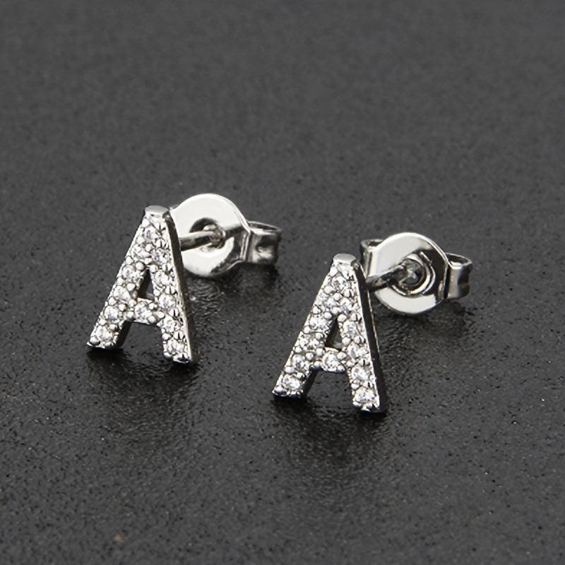 Artificial Diamond English Letter A Earrings Sweet Jewelry
