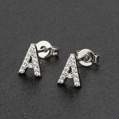 Artificial Diamond English Letter A Earrings Sweet Jewelry