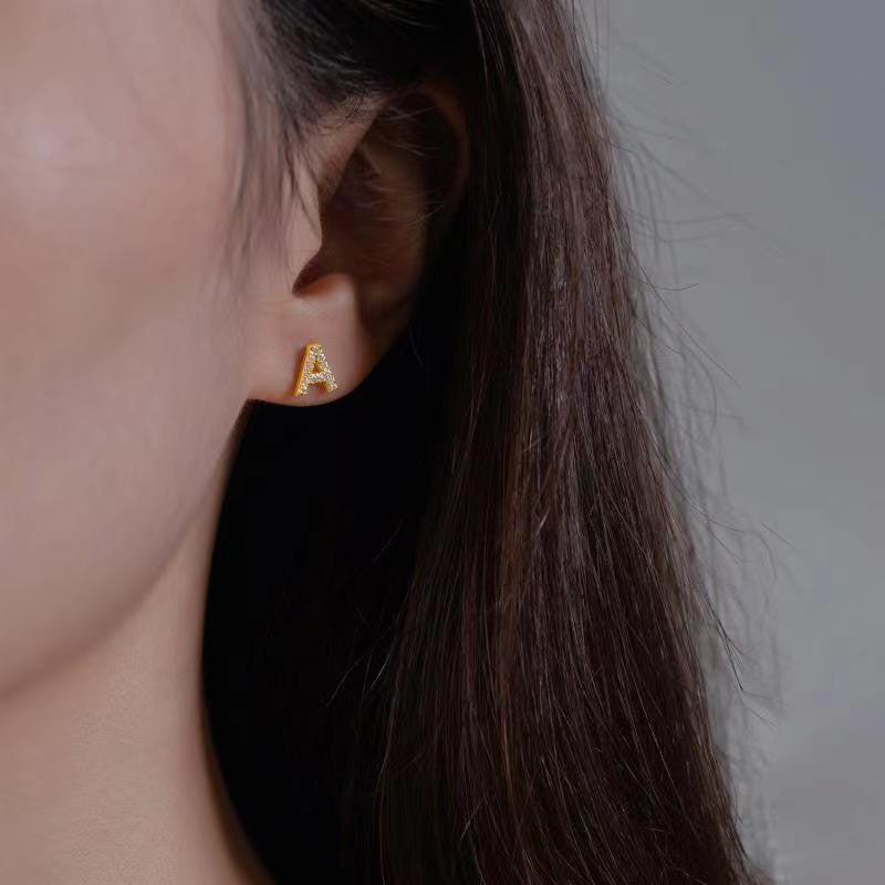 Artificial Diamond English Letter A Earrings Sweet Jewelry