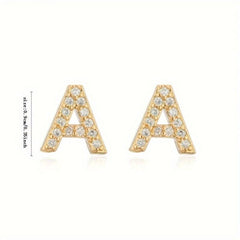 Artificial Diamond English Letter A Earrings Sweet Jewelry
