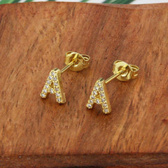 Artificial Diamond English Letter A Earrings Sweet Jewelry