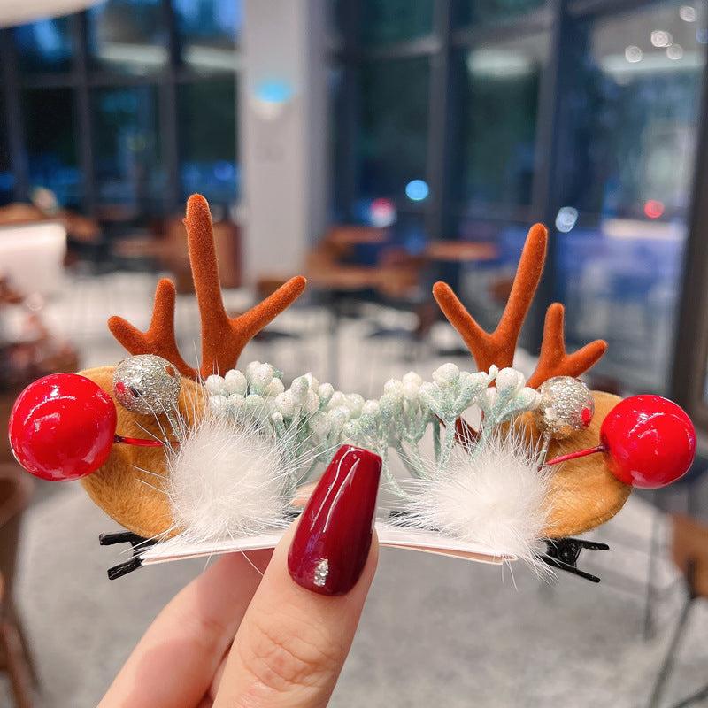 Christmas Hair Clips Baby Headwear Butterfly Knot Deer Horn Hair Accessories