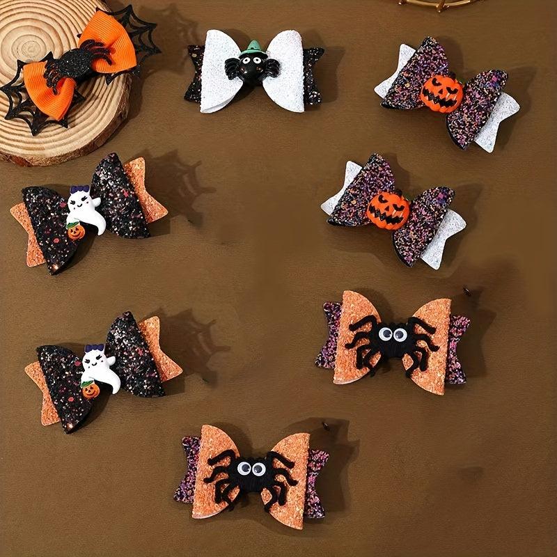 Halloween Bow Hairpins Set Spiders Pumpkins Ghosts Funny Hair Accessories