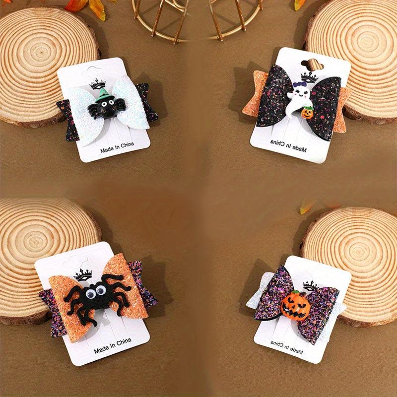 Halloween Bow Hairpins Set Spiders Pumpkins Ghosts Funny Hair Accessories
