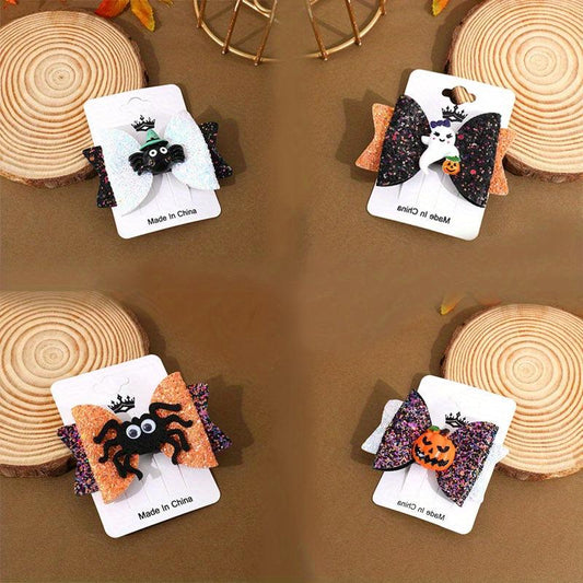Halloween Bow Hairpins Set Spiders Pumpkins Ghosts Funny Hair Accessories