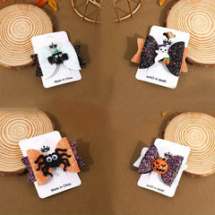 Halloween Bow Hairpins Set Spiders Pumpkins Ghosts Funny Hair Accessories