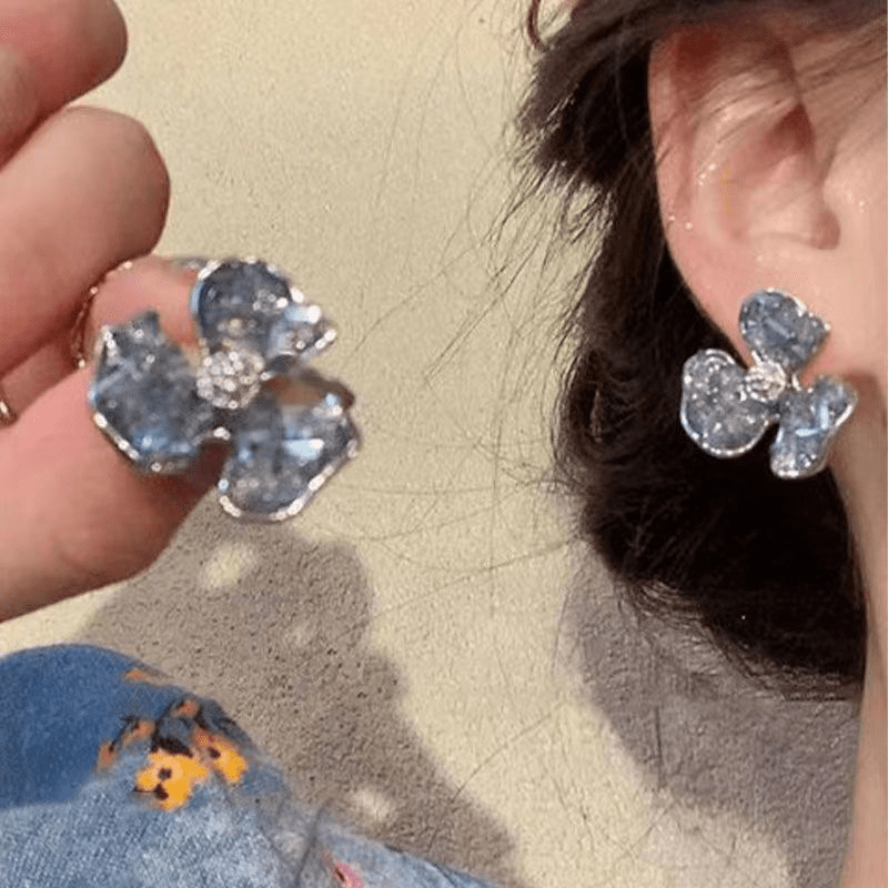 Green Crystal Flower Earrings For Woman