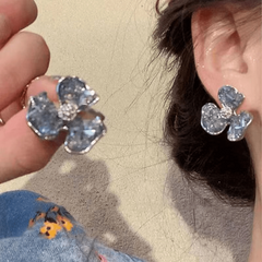 Green Crystal Flower Earrings For Woman