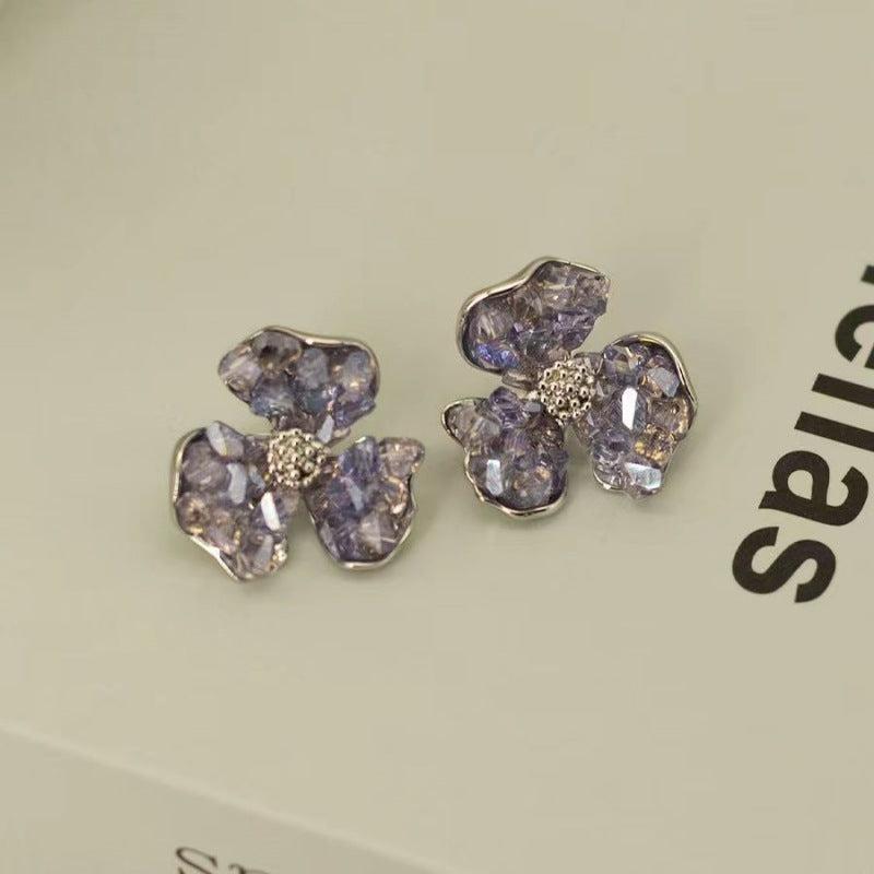 Green Crystal Flower Earrings For Woman