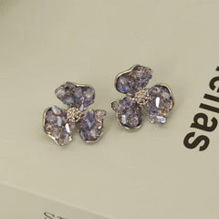 Green Crystal Flower Earrings For Woman