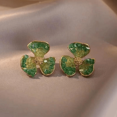 Green Crystal Flower Earrings For Woman