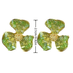 Green Crystal Flower Earrings For Woman