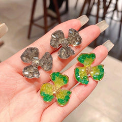 Green Crystal Flower Earrings For Woman