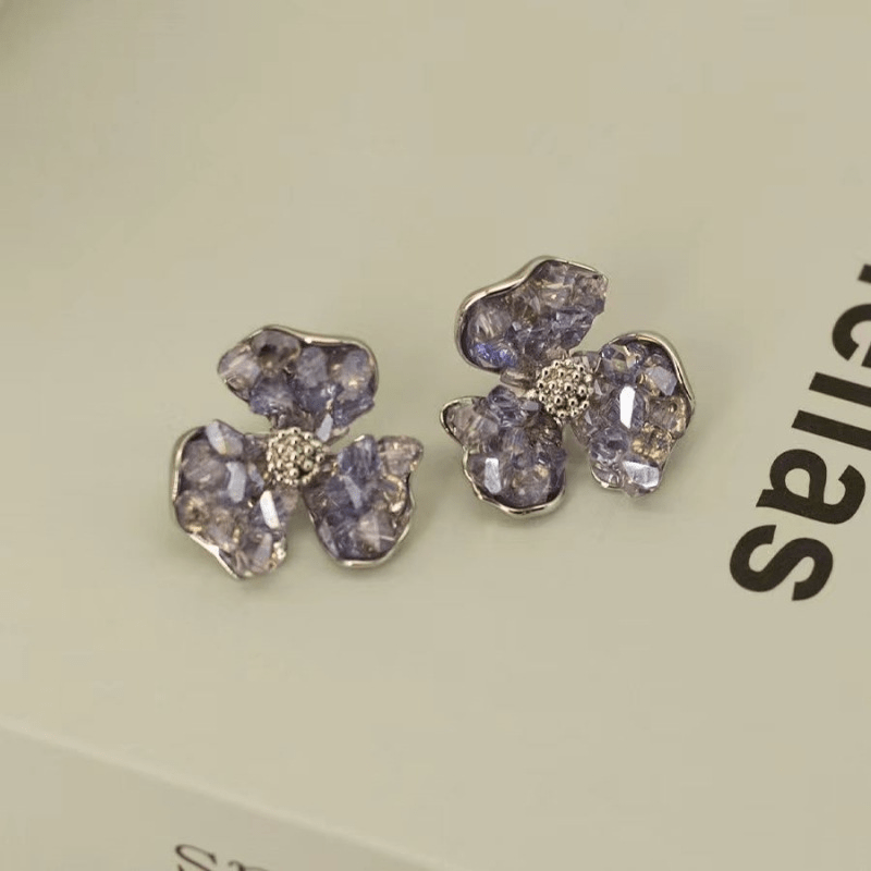 Green Crystal Flower Earrings For Woman