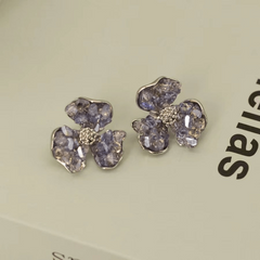 Green Crystal Flower Earrings For Woman