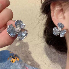 Green Crystal Flower Earrings For Woman