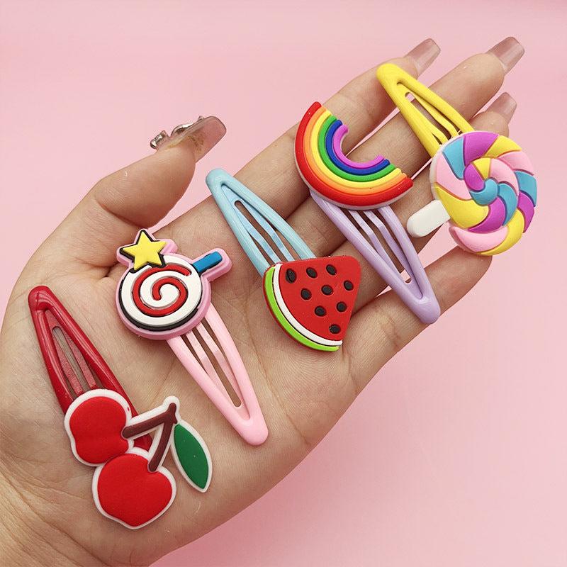 5 Pairs Kids Cartoon Headdress Hairpin Soft Pottery Bangs Clip