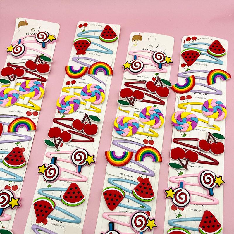 5 Pairs Kids Cartoon Headdress Hairpin Soft Pottery Bangs Clip