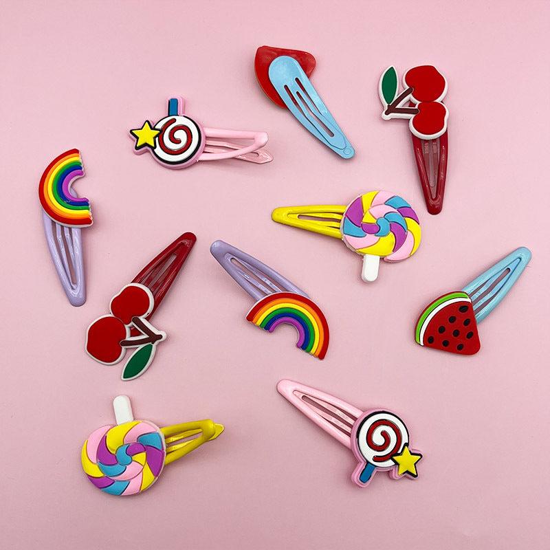 5 Pairs Kids Cartoon Headdress Hairpin Soft Pottery Bangs Clip