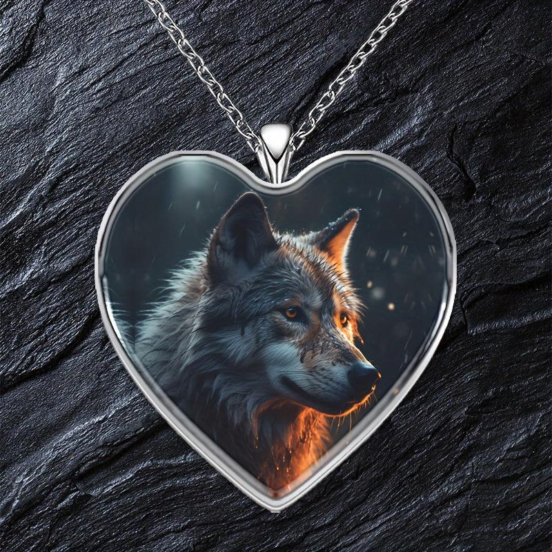 Wolf Heart Pendant Necklace Animal Print Halloween Gift
