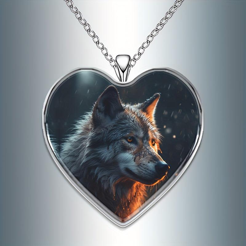 Wolf Heart Pendant Necklace Animal Print Halloween Gift