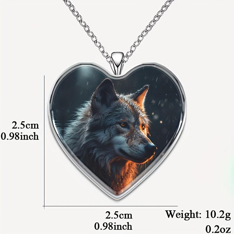 Wolf Heart Pendant Necklace Animal Print Halloween Gift