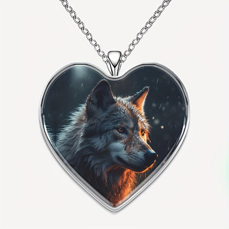 Wolf Heart Pendant Necklace Animal Print Halloween Gift