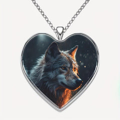Wolf Heart Pendant Necklace Animal Print Halloween Gift