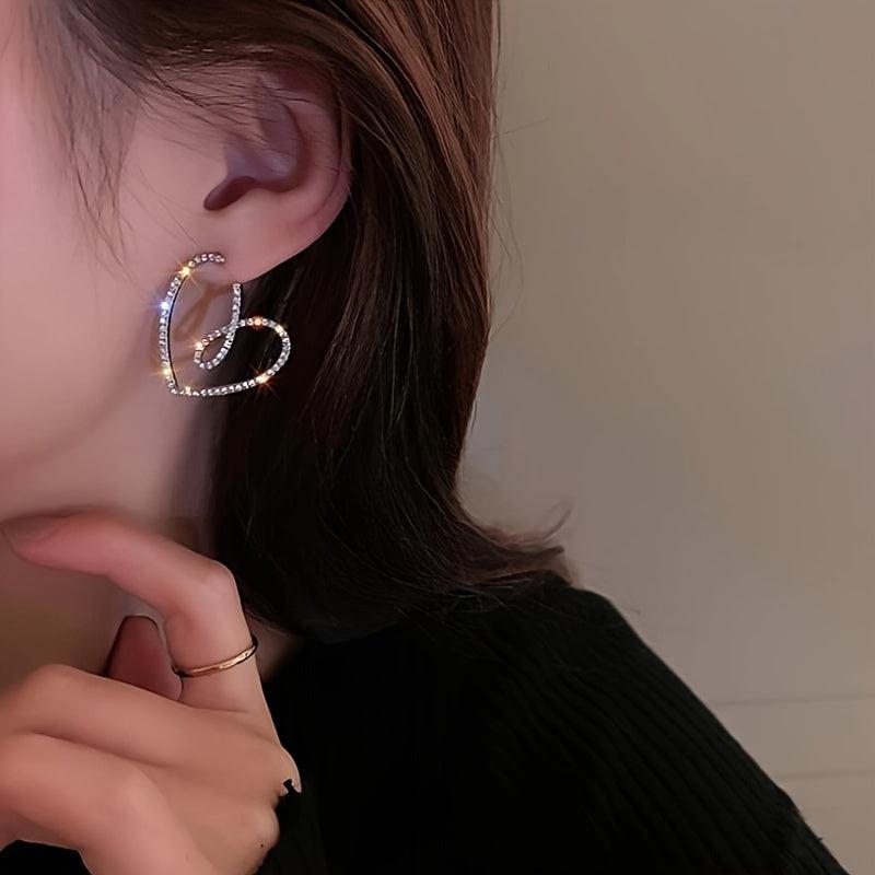 Metal Love Earrings Flash with Diamonds Internet Celebrity Fashion Earrings