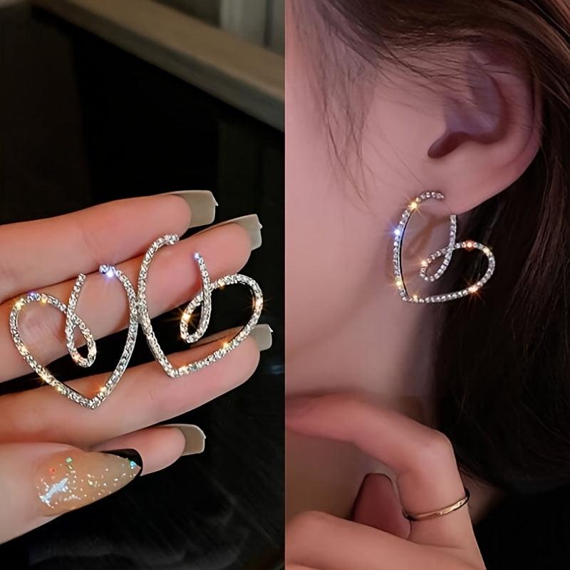 Metal Love Earrings Flash with Diamonds Internet Celebrity Fashion Earrings