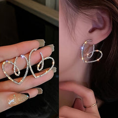 Metal Love Earrings Flash with Diamonds Internet Celebrity Fashion Earrings