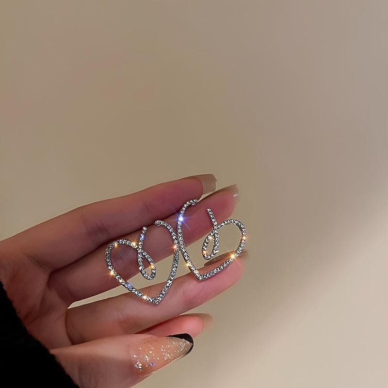 Metal Love Earrings Flash with Diamonds Internet Celebrity Fashion Earrings