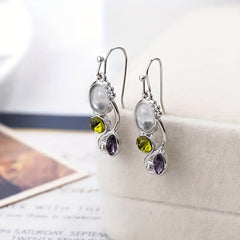 Vintage Opal Drop Dangle Earrings Green Stone Leaf Earrings