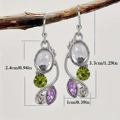 Vintage Opal Drop Dangle Earrings Green Stone Leaf Earrings