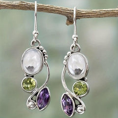 Vintage Opal Drop Dangle Earrings Green Stone Leaf Earrings