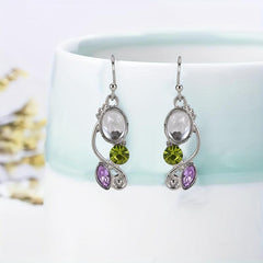 Vintage Opal Drop Dangle Earrings Green Stone Leaf Earrings