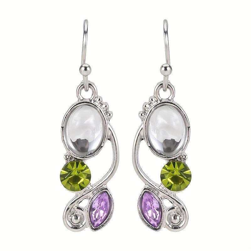 Vintage Opal Drop Dangle Earrings Green Stone Leaf Earrings