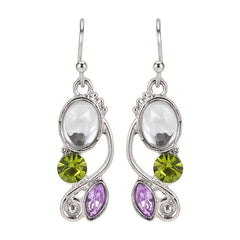 Vintage Opal Drop Dangle Earrings Green Stone Leaf Earrings