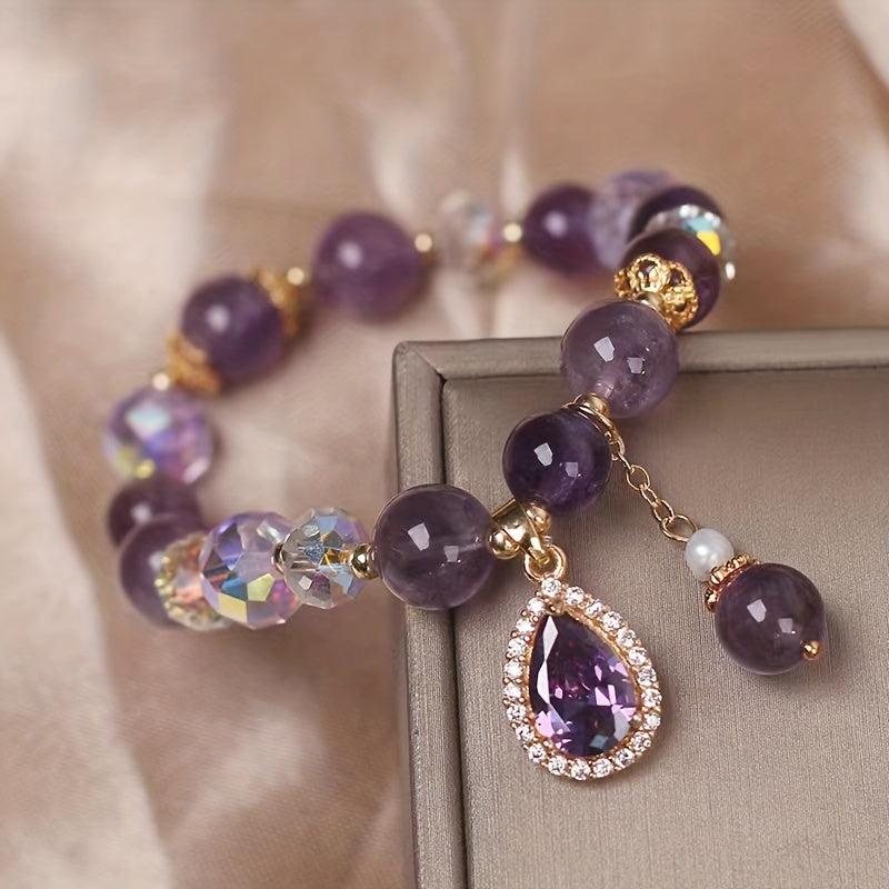 Faux Agate Crystal Bracelet Double Layer Retro Style Women Birthday Gift