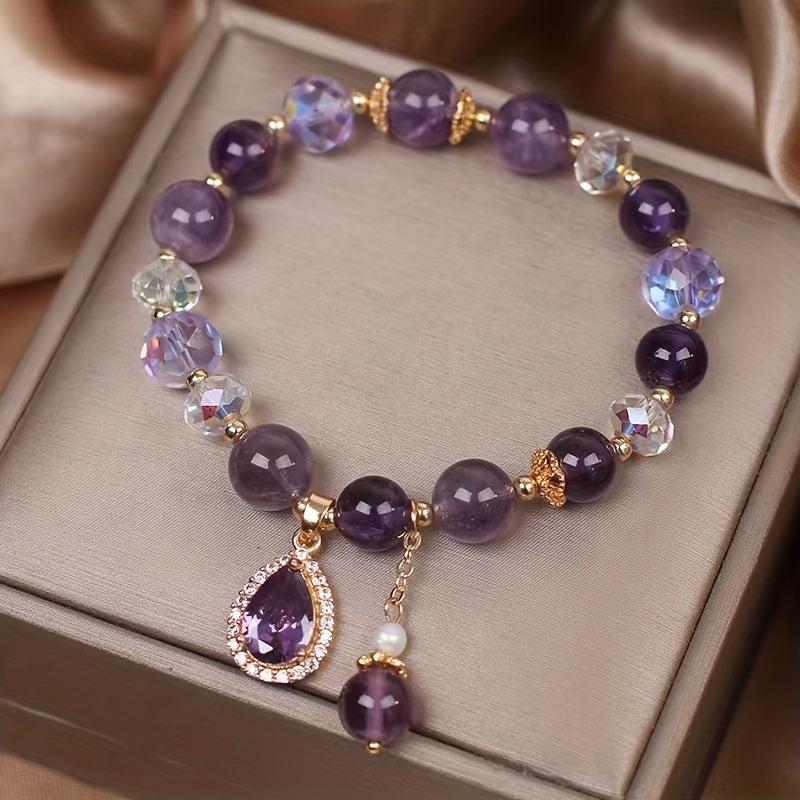 Faux Agate Crystal Bracelet Double Layer Retro Style Women Birthday Gift