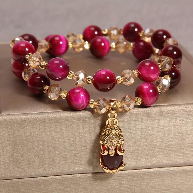 Faux Agate Crystal Bracelet Double Layer Retro Style Women Birthday Gift